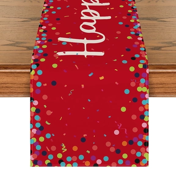 Sm:)e Happy Birthday Polka Dot Red Table Runner 13x36 Inch