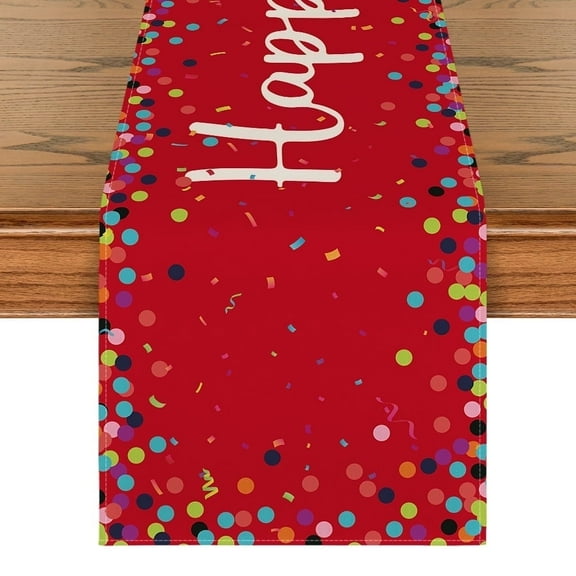 Sm:)e Happy Birthday Polka Dot Red Table Runner 13x90 Inch