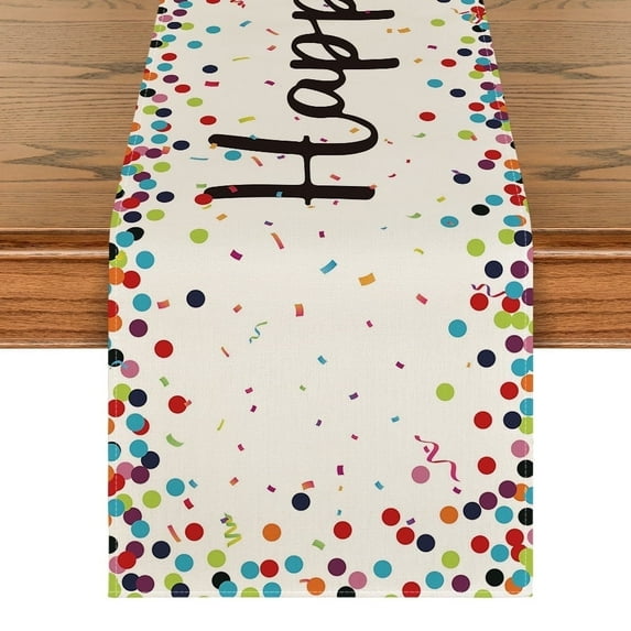 Sm:)e Happy Birthday Polka Dot Table Runner 13x60 Inch
