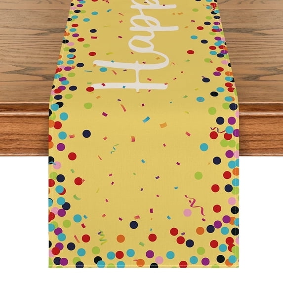 Sm:)e Happy Birthday Polka Dot Yellow Table Runner 13x48 Inch