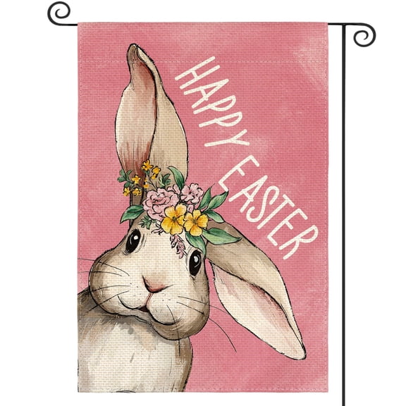 Sm:)e Happy Easter Bunny Garden Flag 12x18 Inch Double Sided Outside, Rabbit Flower Yard Outdoor Flag Pink