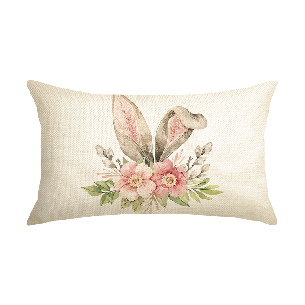 Sm)e Happy Easter Throw Pillow Cover, 12 x 20 Inch Rabbit Spring