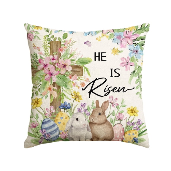 Sm:)e He is Risen Bunny Easter Pillow Cover 18x18 Inch