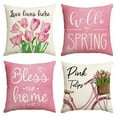 thumbnail image 1 of Sm:)e Hello Love Pink Tulips Flowers Bicycle Spring Throw Pillow Covers 18 x 18 Inch Mother's Day Outdoor Pillow Case for Sofa Couch Set of 4, 1 of 8
