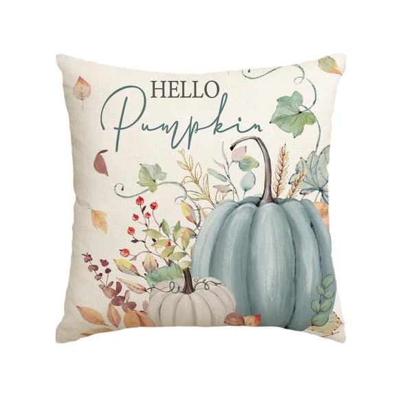 Sm:)e Hello Pumpkin Maple Leaves Fall Pillow Cover 18 x 18 Inch Blue