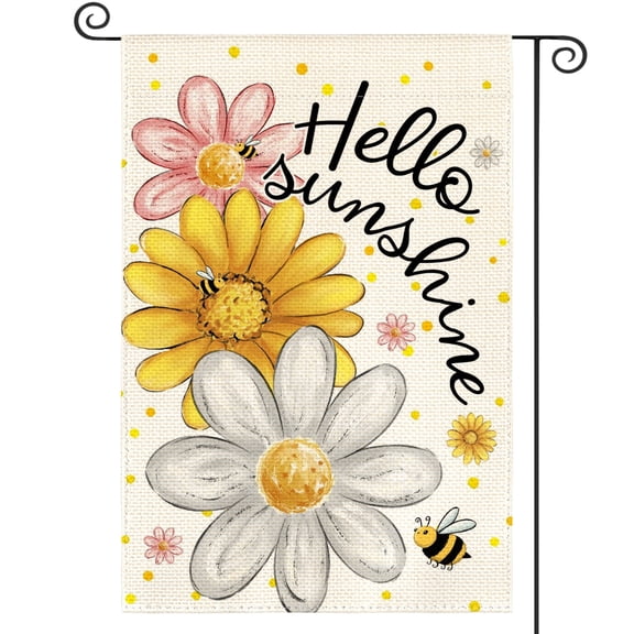 Sm:)e Hello Sunshine Daisy Bee Spring Garden Flag 12x18Inch, Polyester, Fade&Weather Resistance, Outdoor Banner