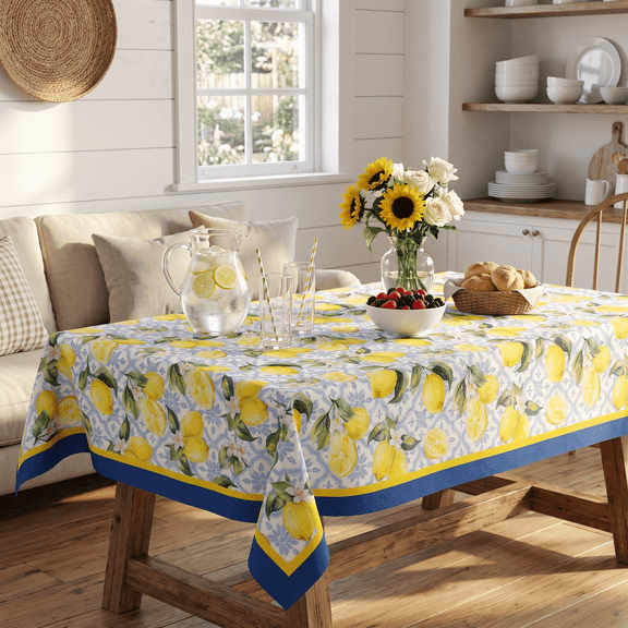 Sm:)e Hello Sunshine Lemon Summer Tablecloth, Rectangle 52 x 70 Inch, Machine Washable Table Cover for Dinner/Party Decoration/Holiday
