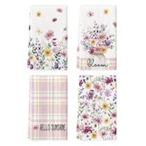 Sm:)e Hello Sunshine Sping Flowers Kitchen Towels Set of 4, 18x26 Inch, Buffalo Plaid