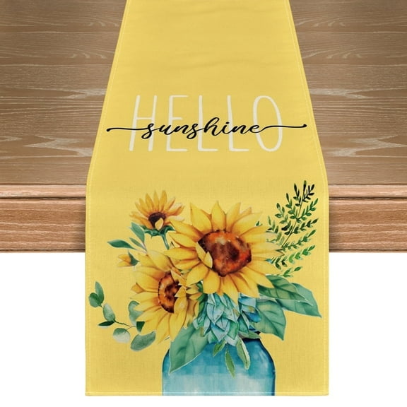 Sm:)e Hello Sunshine Sunflower Summer Table Runner 13 x 72 Inch Yellow