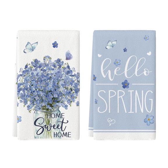 Sm:)e Hello Sweet Home Lavender Flowers Sping Kitchen Towels Set of 2, 18x26 Inch