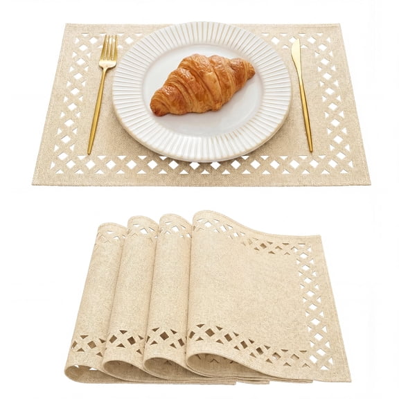 Sm:)e Hollow Out Laser Cut Light Grey Placemats Set of 4, Seasonal Summer Washable Kitchen Dining Table Decoration for Home Party Decor 12x18 Inch