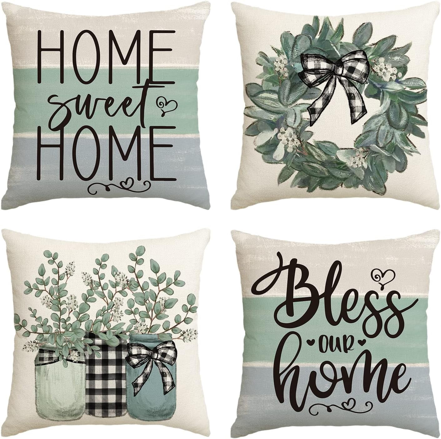 Sm)e Home Sweet Home Eucalyptus Lamb Ear Wreath Spring Throw Pillow