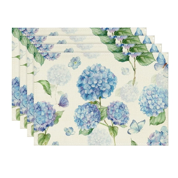 Sm:)e Hydrangea Butterfly Spring Placemats Set of 4, 12x18 Inch Seasonal Summer Holiday Table Mats for Party Kitchen Dining Decoration