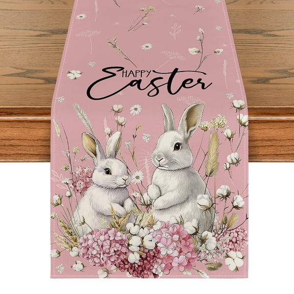 Sm:)e Hydrangea Easter Bunny Easte Table Runner 13x72 Inch ,Pink,Spring Easter Decoration Farmhouse Home Dining Room Kitchen Table Decor