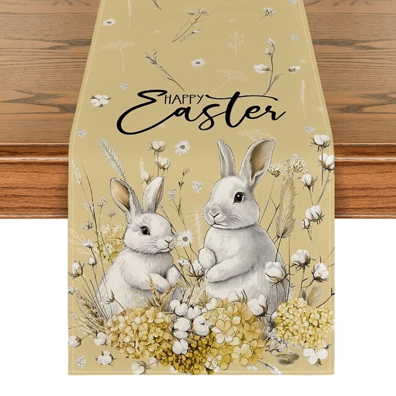 Sm:)e Hydrangea Easter Bunny Easte Table Runner 13x72 Inch ,Yellow ,Spring Easter Decoration Farmhouse Home Dining Room Kitchen Table Decor