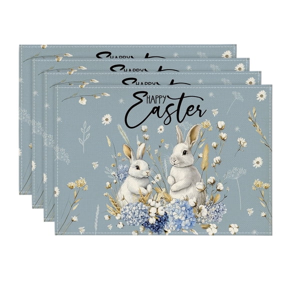 Sm:)e Hydrangea Easter Bunny Easte Table Runner Placemats Set of 4, 12 x 18 Inch, Spring Easter Decoration Home Kitchen Table Decor