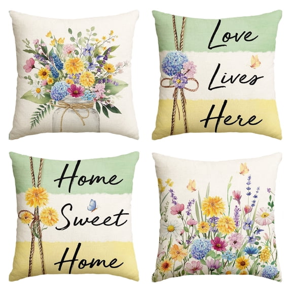 Sm:)e Hydrangea Lavender Floral Spring Pillow Cover Set of 4 - 18x18 Inch Polyester Decorative Cushions, Watercolor