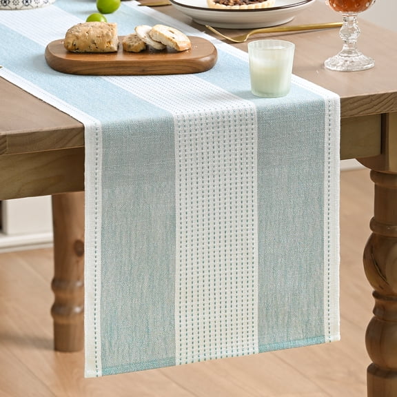 Sm:)e Ice Blue Farmhouse Rustic Table Runner，Seasonal Fabric Kitchen Dining Holiday Wedding Table Decor for Home Party Indoor 13x36 Inch
