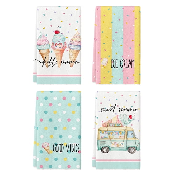 Sm:)e Ice Cream Doughnut Summer Kitchen Dish Towels 18x26 Inch Set of 4, Polka Dot