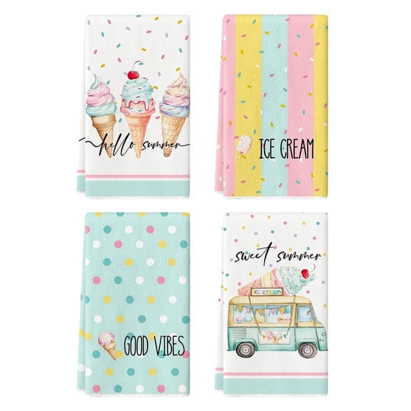 Sm:)e Ice Cream Doughnut Summer Kitchen Dish Towels 18x26 Inch Set of 4, Polka Dot