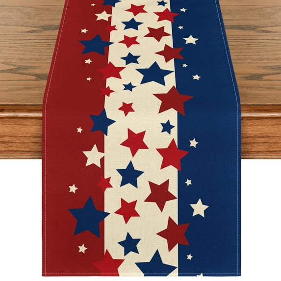 Sm:)e Independence Day Table Runner Patriotic 13x72 Inch , Flax 4th of July Table Runners Holiday Decor,Red Blue White Table Runner for Party Dinning Kitchen Decorations