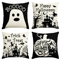 Sm:)e Jack-O'-Lantern Dead Tree Witch Ghost Bat Halloween Throw Pillow Cover 18 x 18 Inch Decorative Outdoor Cushion Covers Set of 4