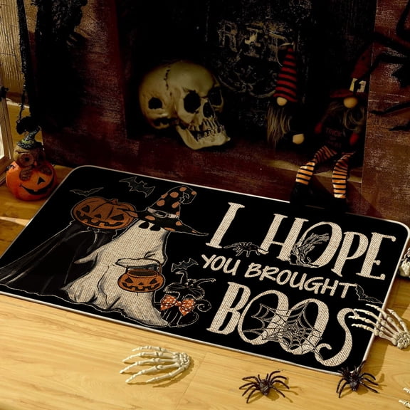Sm:)e Jack-O'-Lantern Ghost Halloween Doormat 17x29 Inch, Black