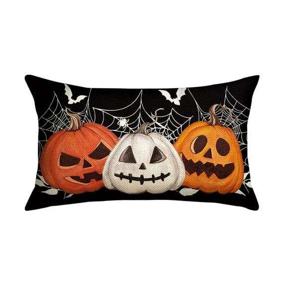 Sm:)e Jack-O'-Lantern Spider Web Halloween Throw Pillow Cover 12 x 20 Inch Black Decorative Outdoor Cushion Covers