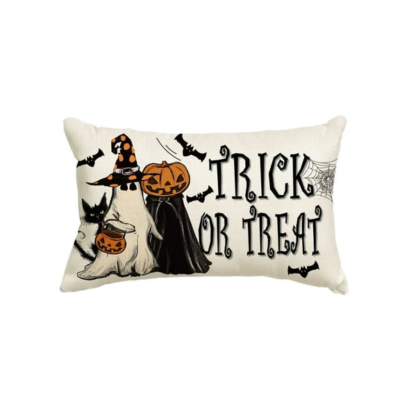 Sm:)e Jack-O'-Lantern Trick or Treat Ghost Black Cat Spider Web Halloween Throw Pillow Cover 12 x 20 Inch Decorative Outdoor Cushion Covers