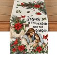 thumbnail image 1 of Sm:)e Jesus Nativity, Poinsettia Cross Christmas Table Runner , 13 x 72 Inch Beige Farmhouse Table Decor, Universal for Indoor Outdoor Kitchen, Home & Party Decoration, 1 of 7