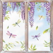 Sme Lavender Dragonfly Spring Summer Window Stickers 4 Sheets 35PCS, Glass Home Classroom Office Shop Display Decoration Reusable Party Supplies