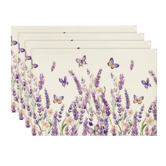 Sm:)e Lavender Spring Placemats Set of 4, 12 x 18 Inch, Floral Decorative Rustic Farmhouse Table Decoration for Kitchen Dinning