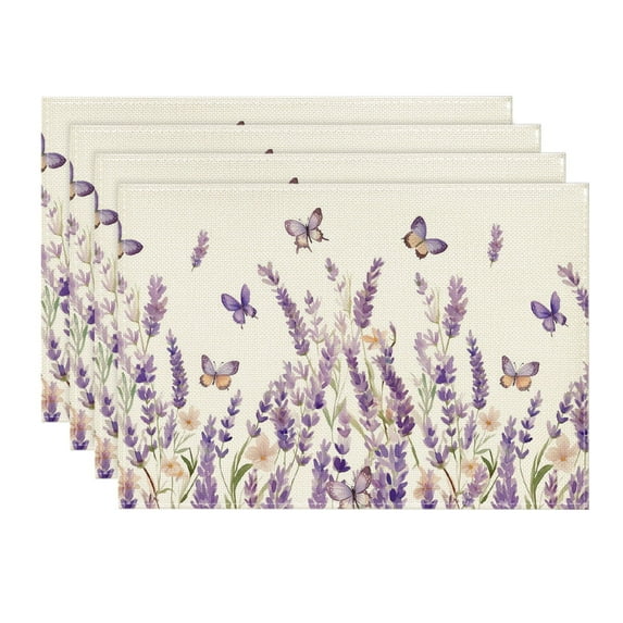Sm:)e Lavender Spring Placemats Set of 4, 12 x 18 Inch, Floral Decorative Rustic Farmhouse Table Decoration for Kitchen Dinning