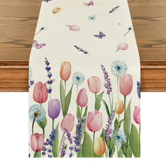 Sm:)e Lavender Tulip Floral Table Runner for Spring Summer 13 x 120 Inch