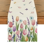 Sme Lavender Tulip Floral Table Runner for Spring Summer 13 x 72 Inch