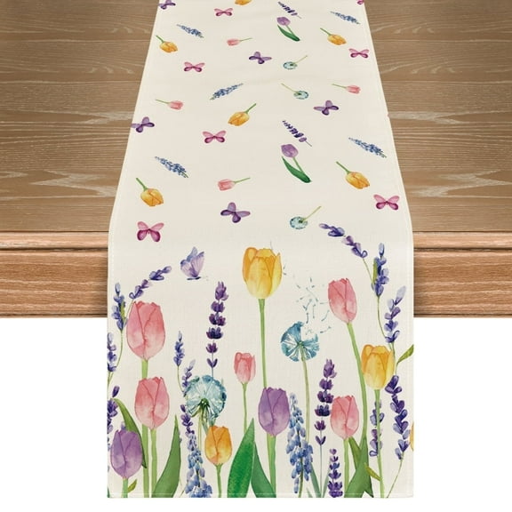 Sm:)e Lavender Tulip Floral Table Runner for Spring Summer 13 x 72 Inch