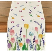 Sm:)e Lavender Tulip Spring Table Runner for Dining Table 13 x 72 Home Kitchen Decor