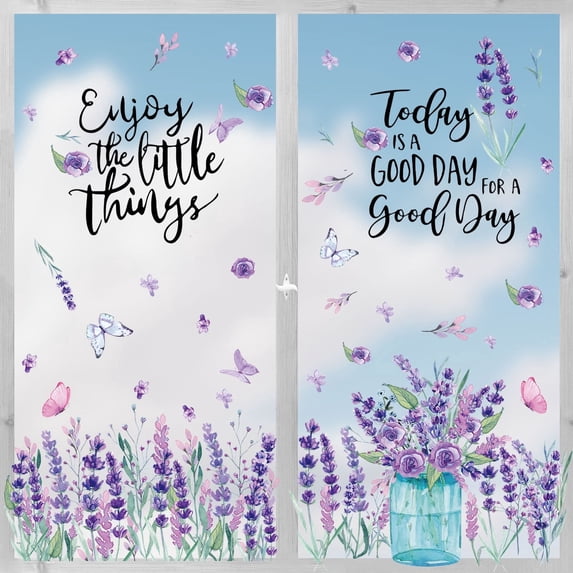 Sm:)e 4 Sheets 60PCS Lavender Vase Today is a Good Day Spring Summer Window Sticker, Glass Home Classroom Office Shop Display Decoration Reusable Party Supplies