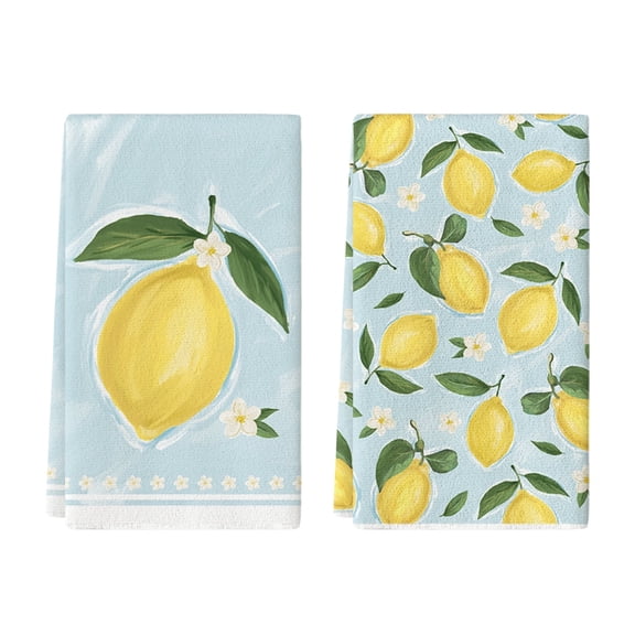 Sm:)e Lemon Flower Summer Kitchen Towels Dish Towels, 18x26 Inch Seasonal Summer Decoration Hand Towels Set of 2