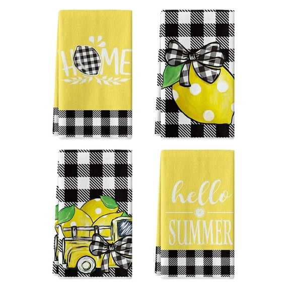 Sm:)e Truck Buffalo Plaid Summer Lemon Kitchen Towels 18x26 Inch Set of 4