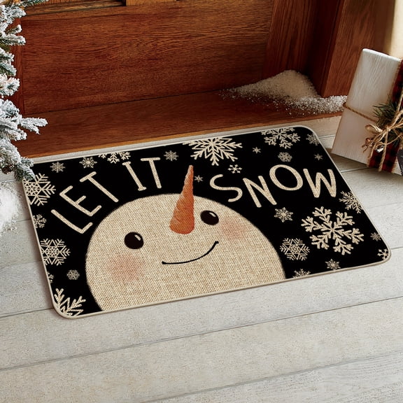 Sm:)e Let It Snow Snowman Christmas Decorative Doormat Black, Seasonal Winter Xmas Holiday Low-Profile Floor Mat Switch Mat for Indoor Outdoor 17 x 29 Inch