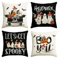 Sm:)e Lets Get Spooky Jack-O'-Lantern Truck Ghost Halloween Throw Pillow Cover 18 x 18 Inch Decorative Outdoor Cushion Covers Set of 4