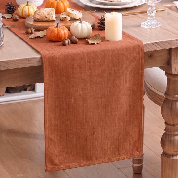 Sm:)e Rusty Orange Fall Table Runner 13x72 Inch, Seasonal Washable Kitchen Dining Table Decoration for Home Party