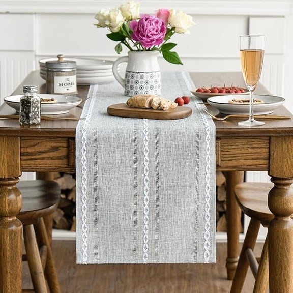 Sm:)e Linen Table Runner for Dining Table 13 x 48 Inch Light Gray Burlap Linen Style Rustic Farmhouse Kitchen Dining Room Decoraton