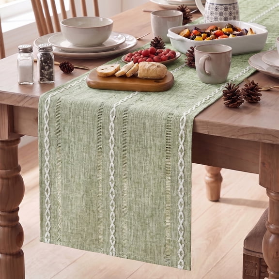 Sm:)e Linen Table Runner for Dining Table 13 x 60 Inch Sage Green Burlap Linen Style Rustic Farmhouse Kitchen Dining Room Decoraton