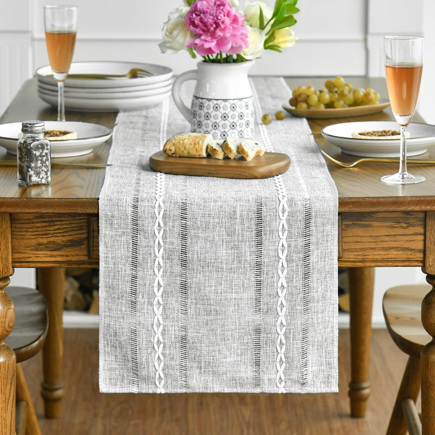 Sm:)e Linen Table Runner for Dining Table 13 x 72 Inch Light Gray ...