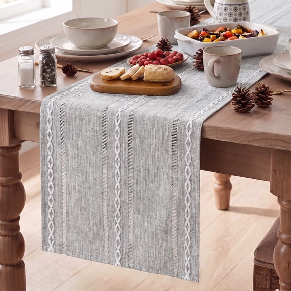 Sm:)e Linen Table Runner for Dining Table 13 x 72 inch Light Gray Burlap Linen Style Rustic Farmhouse Kitchen Dining Room Decoraton