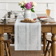 Sme Linen Table Runner for Dining Table 13 x 72 inch Light Gray Burlap Linen Style Rustic Farmhouse Kitchen Dining Room Decoraton
