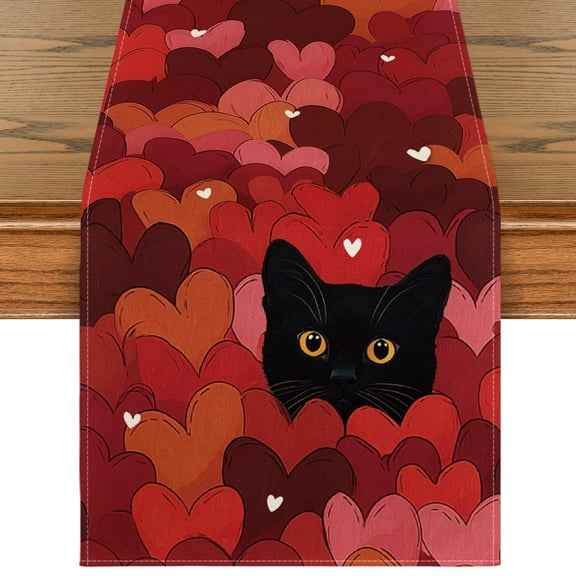 Sm:)e Love Heart Cat Valentine's Day Table Runner 13x72 Inch