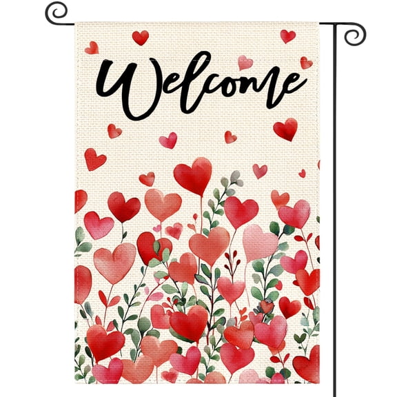 Sm:)e Love Hearts Floral Welcome Valentines Day Garden Flag 12x18 Inch